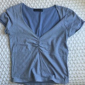 John Galt blue floral Gina cinched shirt